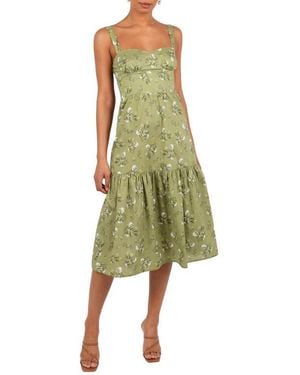 Petal & Pup Floral Sleeveless Tiered Cotton Midi Dress - Green