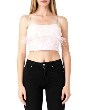 Endless Rose Sequin & Feather Crop Top - Black