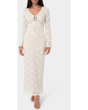 Bebe Lace Keyhole Long Sleeve Midi Dress - Natural