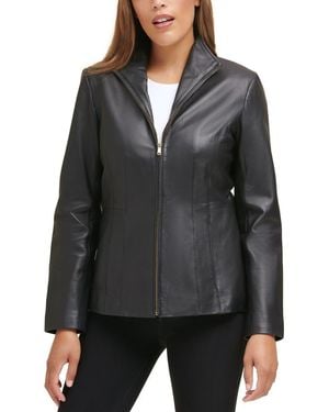 Cole Haan Lambskin Leather Wing Collar Jacket - Black