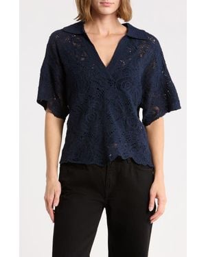 Democracy Short Sleeve Open Stitch Polo - Blue