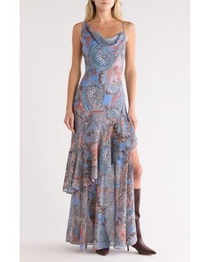 L'Agence Viola Asymmetric Tiered Silk Gown - Purple