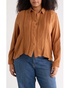 Forgotten Grace Pintuck Cotton Button-Up Shirt - Brown