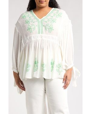 Forgotten Grace Embroidered Tie Sleeve Top - White