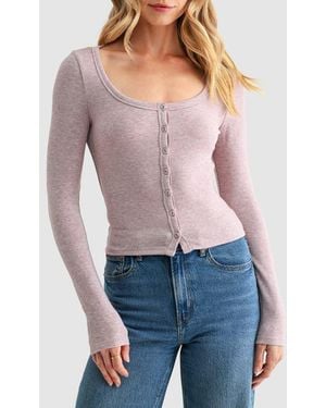 Lush Long Sleeve Button Front Knit Top - Blue