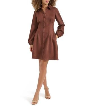 Kensie Faux Suede Long Sleeve Shirtdress - Brown