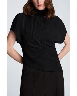 Kenneth Cole Asymmetric Mock Neck Rib Knit Top - Black