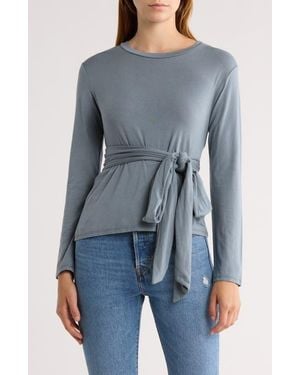 Go Couture Tie Front Long Sleeve Knit Top - Blue