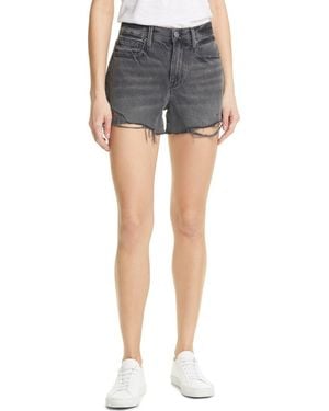 FRAME Le Brigette High Waist Raw Edge Cutoff Denim Shorts - Blue