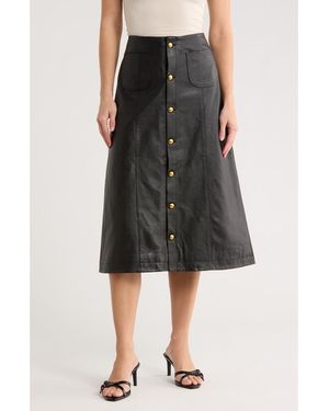 DL1961 Button-Through Leather Skirt - Black