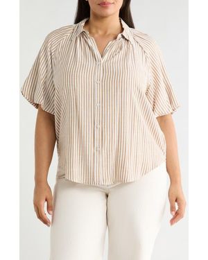 Max Studio Stripe Bubble Sleeve Button-Up Shirt - Natural