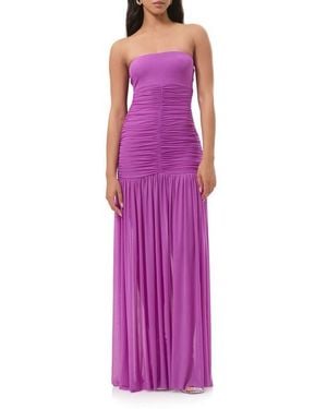 AFRM Denise Polka Dot Ruched Strapless Maxi Dress - Purple