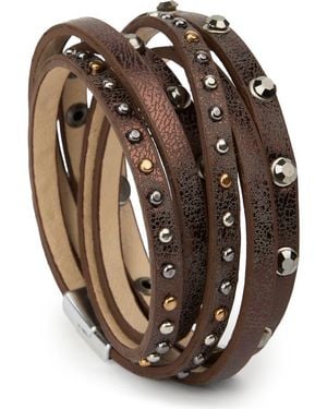 Saachi Studded Faux Leather Wrap Bracelet - Brown