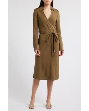 BOSS Ellarie Rib Long Sleeve Dress - Natural