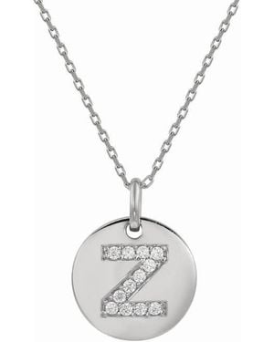 Suzy Levian Cubic Zirconia Initial Disc Pendant Necklace - White