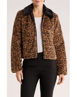 Tahari Leopard Print Faux Fur Jacket - Brown