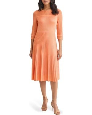 Misook Pleated Geometric Knit Midi Dress - Orange