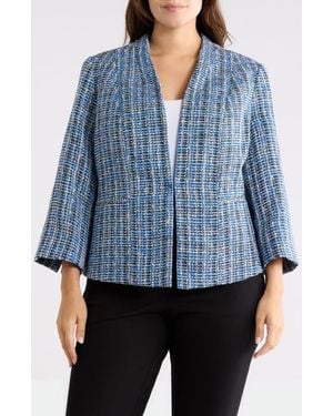 Kasper Collarless Tweed Blazer - Blue