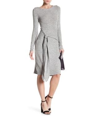 Go Couture Long Sleeve Front Tie Dress - Gray