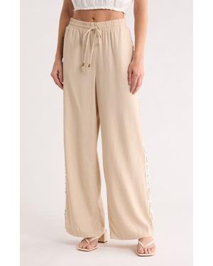 Ellen Tracy Rickrack Stripe Wide Leg Pants - Natural