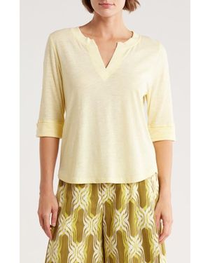 Democracy Split Neck Three-Quarter Sleeve Top - Yellow
