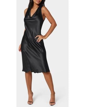 Bebe Draped Sleeveless Satin Slipdress - Black