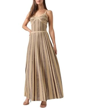 Misook Metallic Stripe Fit & Flare Maxi Sweater Dress - Natural