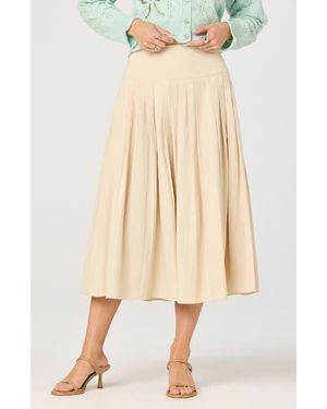 Astr Aubrianna Pleated Drop Waist Midi Skirt - Natural