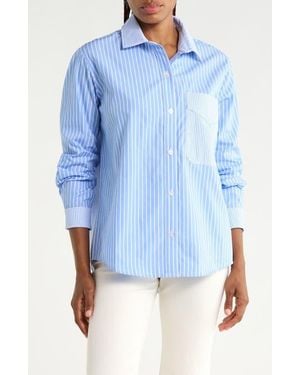 Hudson Jeans Stripe Oversize Button-Up Shirt - Blue