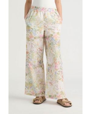 NVLT Embroidered Wide Leg Pants - Natural