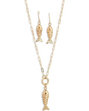 Natasha Couture Articulated Fish Earrings & Pendant Necklace Set - Metallic