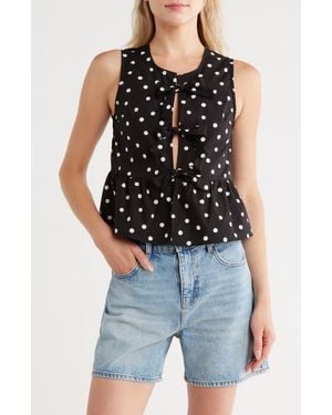 Vigoss Polka Dot Front Bow Cotton Tank - Black