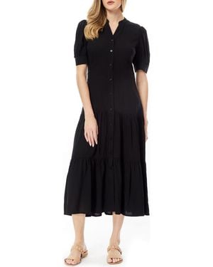 Love By Design Grace Button Front Midi Dress - Black