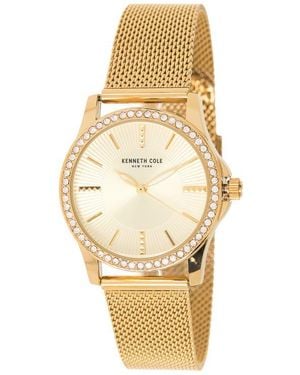 Kenneth Cole Crystal Encrusted 3-Hand Quartz Mesh Strap Watch, 33.5Mm - Metallic