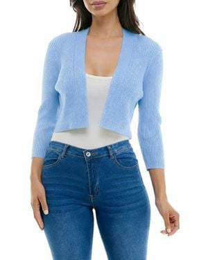 Nina Leonard Ribbed Bolero Cardigan - Blue
