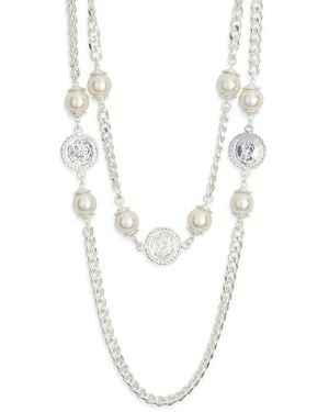 Karine Sultan Faux Pearl Coin Station Chain Necklace - White