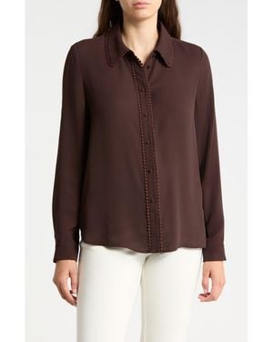 Gemma Jane Lace Trim Button-Up Shirt - Brown