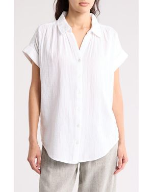 Caslon Short Sleeve Cotton Gauze Button-Up Shirt - White