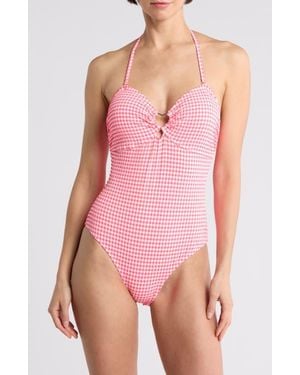 Betsey Johnson Heart Cutout Bandeau One-Piece Swimsuit - Pink