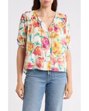 Nicole Miller Tie Front Puff Sleeve Tunic Top - Pink