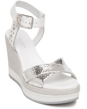 Nero Giardini Metallic Platform Wedge Sandal - White