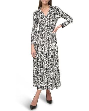 DKNY Long Sleeve Belted Maxi Dress - White