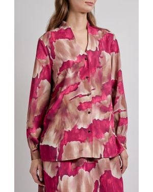 Misook Watercolor Print Top - Red