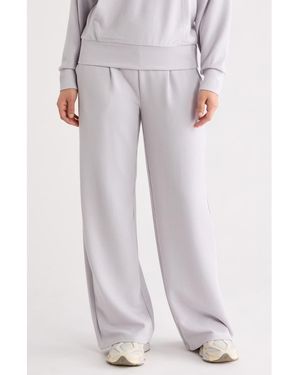 90 Degrees Ribbed Scuba Wide Leg Pants - Gray