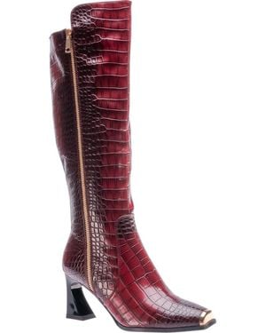 Ninety Union London Croc Embossed Knee High Boot - Red