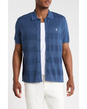 Original Penguin Honeycomb Stripe Cotton Polo Sweater - Blue