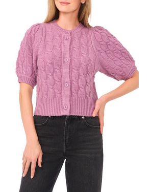 Halogen® Puff Sleeve Cable Cardigan - Red
