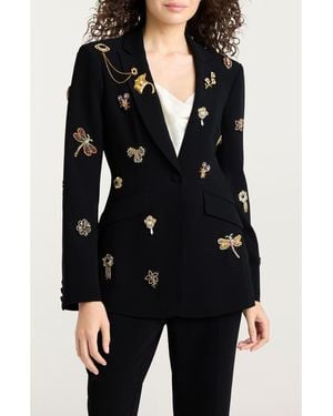 Cinq À Sept Beaded Brooches Crepe Jacket - Black