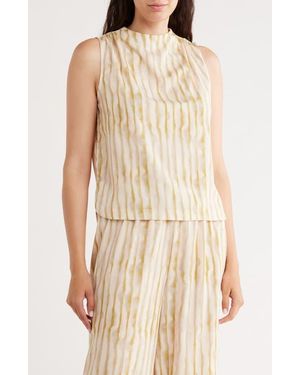 Bobeau Stripe Shirred Shoulder Tank - Natural