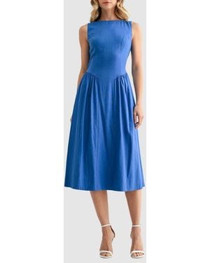 Mila + Mate Sleeveless Back Bow Fit & Flare Midi Dress - Blue